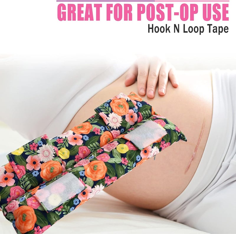 HapiPoppy Hysterectomy Pillow Abdominal Post Surgery Pillows with Pocket Comfort for Ice Heat Packs Tummy Tuck Belly Incision Recovery Seatbelt Gifts Women Patients (Painting Flower) - Image 3